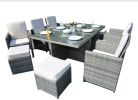 129" X 76" X 46" Gray 11 Piece Outdoor Dining Set With Cushions