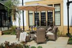 211" X 55" X 32" Brown 7 Piece Outdoor Dining Set With Washed Cushion