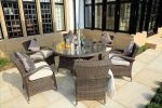 211" X 55" X 32" Brown 7 Piece Outdoor Dining Set With Washed Cushion