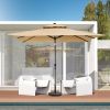 9' Tan Polyester Rectangular Tilt Market Patio Umbrella Style 2