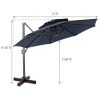 12' Navy Blue Polyester Round Tilt Cantilever Patio Umbrella With Stand