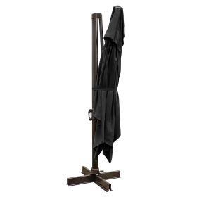 13' Black Polyester Rectangular Tilt Cantilever Patio Umbrella With Stand