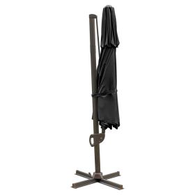 11.5' Black Polyester Round Tilt Cantilever Patio Umbrella With Stand Style 2