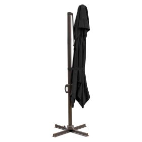 10' Black Polyester Square Tilt Cantilever Patio Umbrella With Stand Style 4