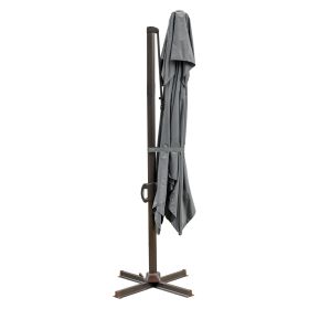 10' Dark Gray Polyester Square Tilt Cantilever Patio Umbrella With Stand Style 4