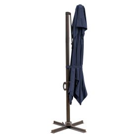 10' Navy Blue Polyester Square Tilt Cantilever Patio Umbrella With Stand Style 3