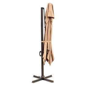 10' Tan Polyester Square Tilt Cantilever Patio Umbrella With Stand Style 4