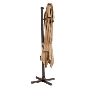 10' Tan Polyester Square Tilt Cantilever Patio Umbrella With Stand Style 5