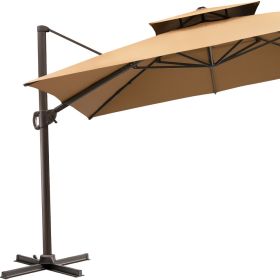 11' Tan Polyester Round Tilt Cantilever Patio Umbrella With Stand