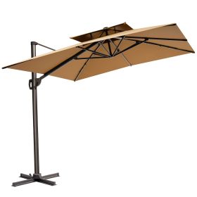 11' Tan Polyester Round Tilt Cantilever Patio Umbrella With Stand Style 2