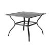 37" Black Square Metal Outdoor Dining Table With Umbrella Hole