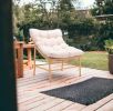 29" Beige and Natural Metal Indoor Outdoor Accent Chair with Beige Cushion