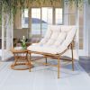 29" Beige and Natural Metal Indoor Outdoor Accent Chair with Beige Cushion