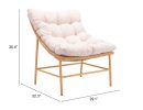 29" Beige and Natural Metal Indoor Outdoor Accent Chair with Beige Cushion