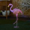 Leaning Solar Flamingo Statue