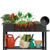 Mobile Black Metal Garden Potting Bench with Push Handle Wheels