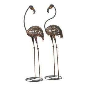 Set of 2 Metal Outdoor Wild Flamingo Garden Statue Set