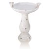 Outdoor Off-White Ceramic Birdbath in Light-Brown Antique Finish