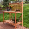 Outdoor Weather-Resistant Fir Wood Potting Bench Garden Table with Lattice Back