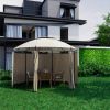 Circular Dome Hexagon Gazebo Canopy with Polyester Privacy Curtain in Brown