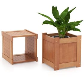 Farmhouse Durable Outdoor Wooden Planter Box with Garden Bench