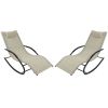 Set of 2 Beige Rocking Chaise Lounger Patio Lounge Chair with Pillow