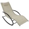 Set of 2 Beige Rocking Chaise Lounger Patio Lounge Chair with Pillow