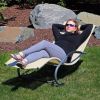 Set of 2 Beige Rocking Chaise Lounger Patio Lounge Chair with Pillow