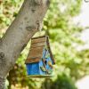 Farmhouse Solid Wood Hanging Birdhouse in Blue Green Yellow Brown