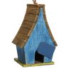 Farmhouse Solid Wood Hanging Birdhouse in Blue Green Yellow Brown