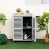 Grey Solid Wood Patio Storage Cabinet Garden Potting Bench Table with Metal Top