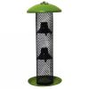 Outdoor Metal Mesh Tube Hanging Bird Feeder with Green Top and Perch