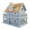 Light Blue Wooden Cottage Bird House with Removeable Back