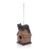 Outdoor Polyresin A-Frame Birdhouse in Brown Wood Finish Bear Figurine