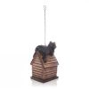 Outdoor Polyresin A-Frame Birdhouse in Brown Wood Finish Bear Figurine