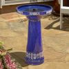 Outdoor Blue Ceramic 1.5 Gallon Bird Bath with Solar Fountain