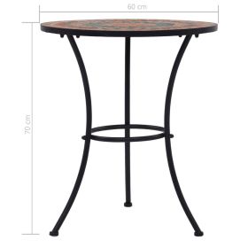 Round Outdoor Patio Bistro Table Grey/Orange Mosaic Tiles and Metal Frame