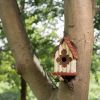 Outdoor A-Frame Solid Wood Bird House with Terracotta Color Slatted Roof