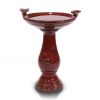 Outdoor Dark Red Ceramic Birdbath in Antique Finish