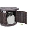 50,000 BTU Brown Wicker Round LP Gas Propane Fire Pit w/ Faux Wood Tabletop and Cover