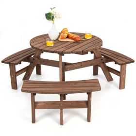 Espresso Wooden 6 Seater Picnic Table Umbrella Hole