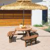 Espresso Wooden 6 Seater Picnic Table Umbrella Hole