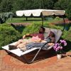 2 Person Off White Outdoor Patio Chaise Lounger Chair Canopy Bed with Pillows