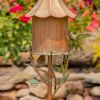 Outdoor Copper Finish Iron Gramophone Roof Birdhouse with Garden Stake