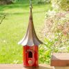 Red Metal Birdhouse with Copper Bronze Finish Gramophone Roof