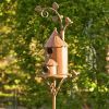 Cast Iron Metal Birdhouse with Pole and Stake in Copper Finish