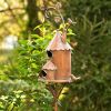 Cast Iron Metal Birdhouse with Pole and Stake in Copper Finish