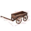 Outdoor Garden Fir Wood Barrel Planter Wagon on Wooden Wheels