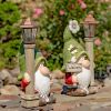 Set of 2 Spring Garden Gnomes w/ Solar Lanterns "Shortstack & Dinkle"