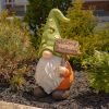 Magnesium Garden Gnome Holding Wooden Sign with Green Flower Hat "The Smallfries"